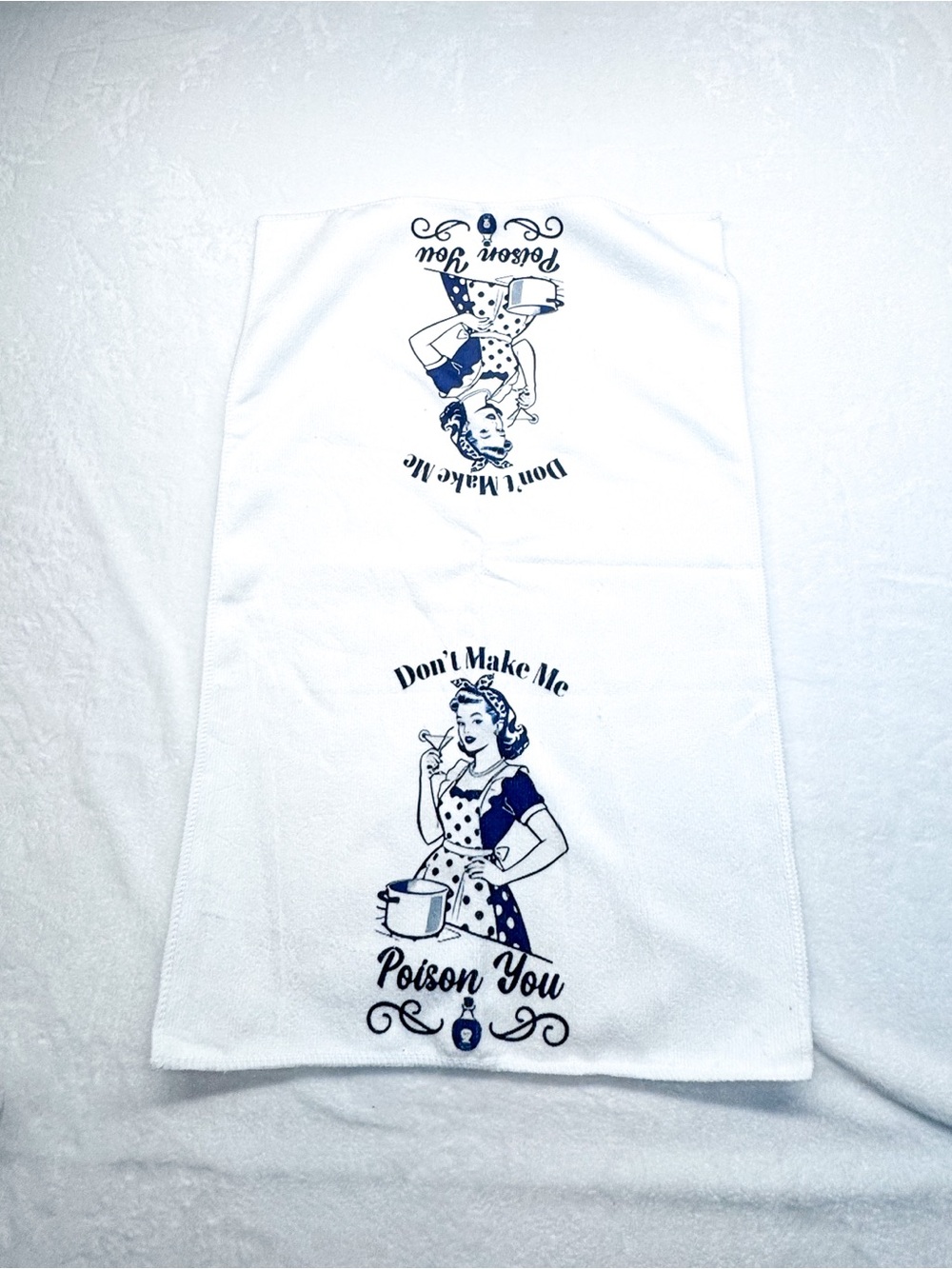 Don’t Make Me Poison You Funny Kitchen Tea Towel White Dish Towel - Picture 2 of 6